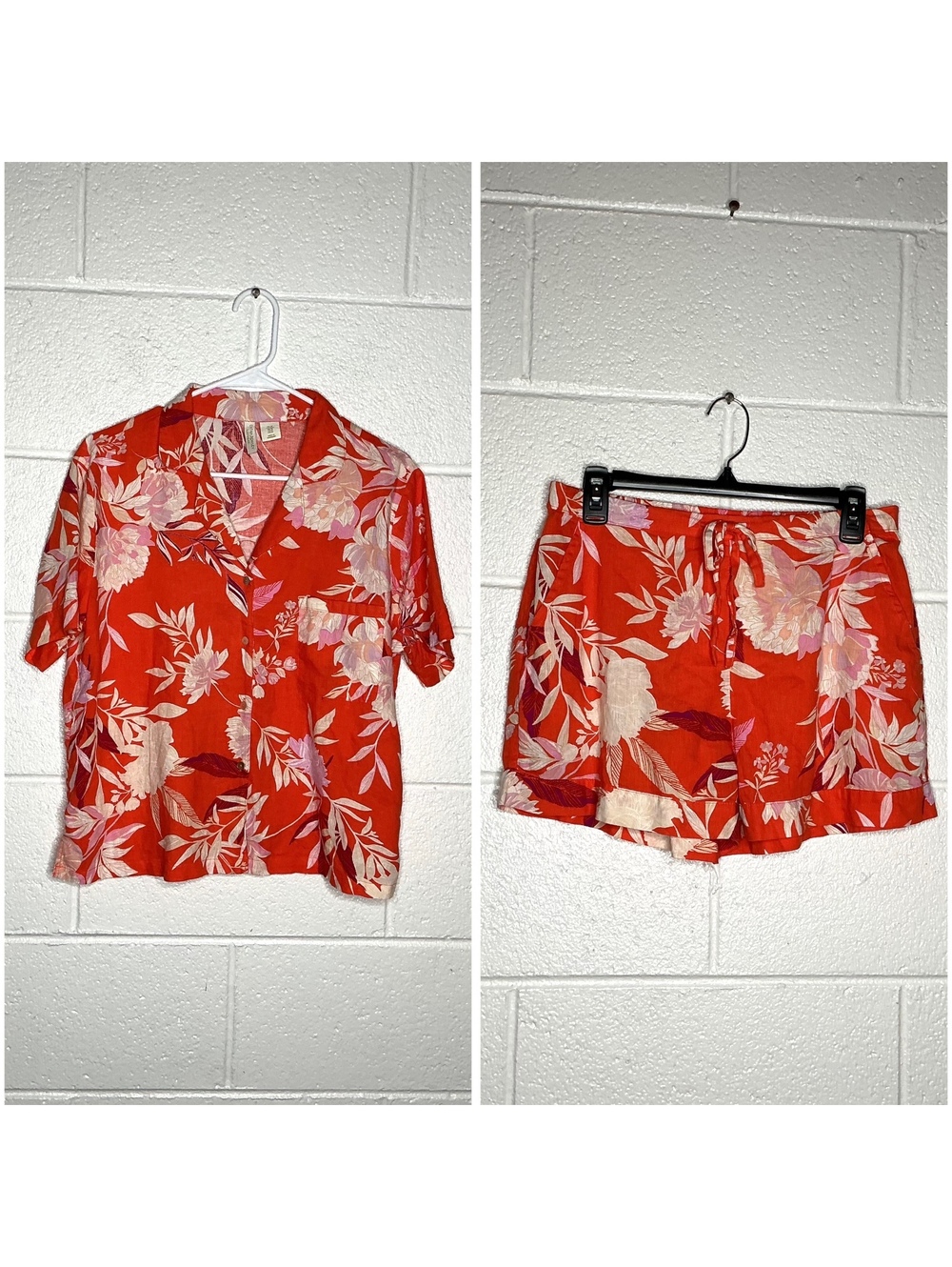 < Cynthia Rowley Linen Blend Floral Pajama Set Size Medium >
